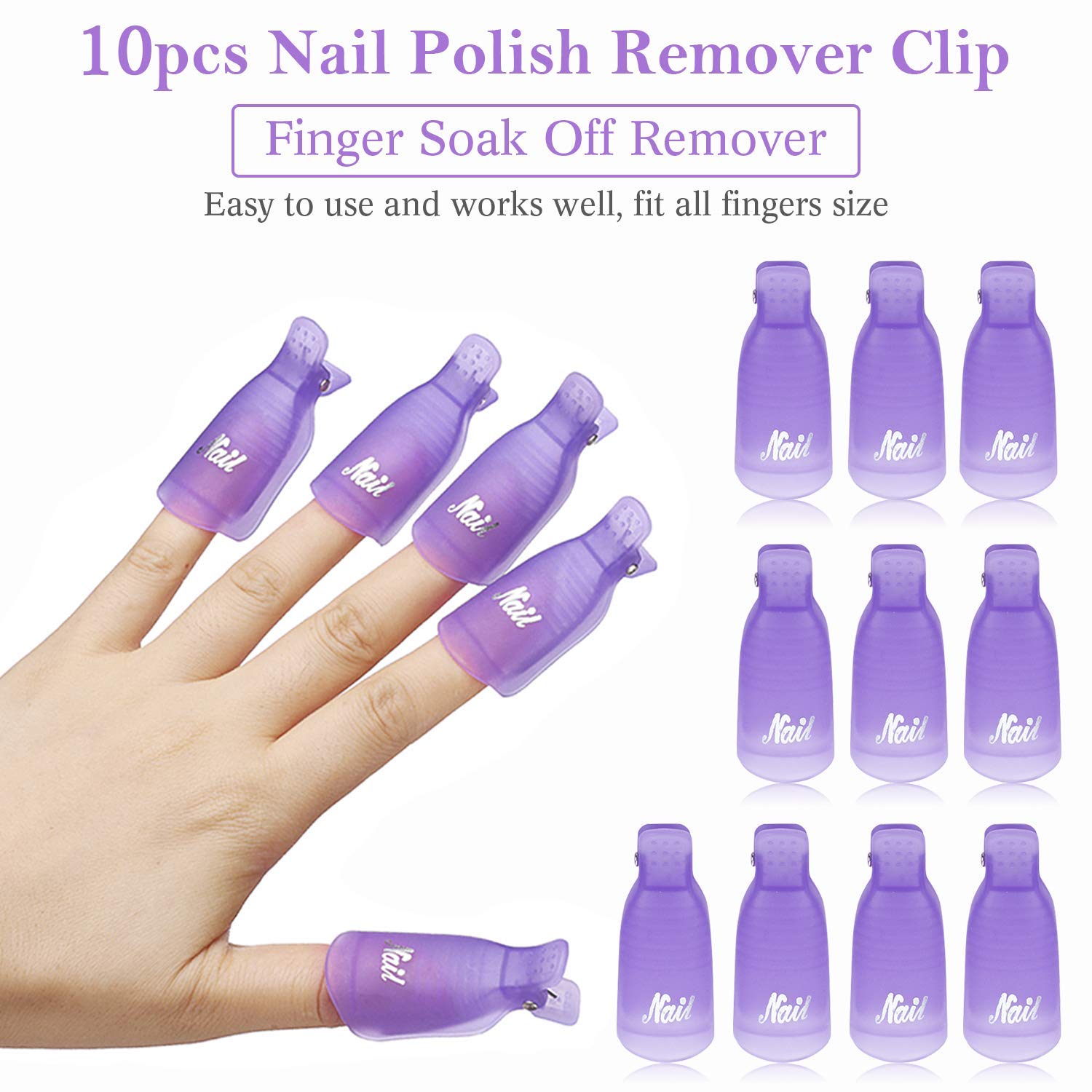 Nail Tech Accessories - 10 Stück Kunststoff-Nagelkappen zum Einweichen, UV-Gel-Lackentferner-Clips,